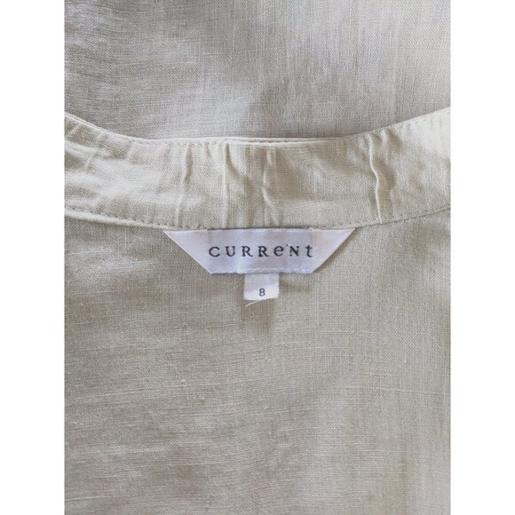 Current Women Long Tunic Oriental Green 100% Linen Button Down Size 8 - Picture 9 of 12